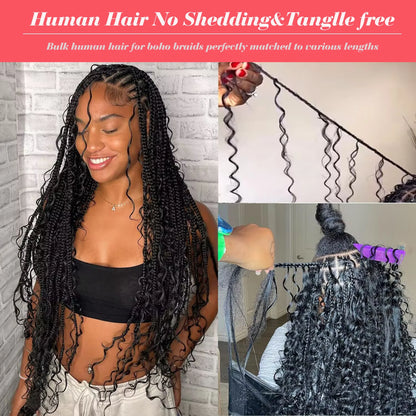 Human Braiding Hair Deep Wave Bulk - 100g No Weft Hair Bundles for Boho Braids, Micro Human Hair