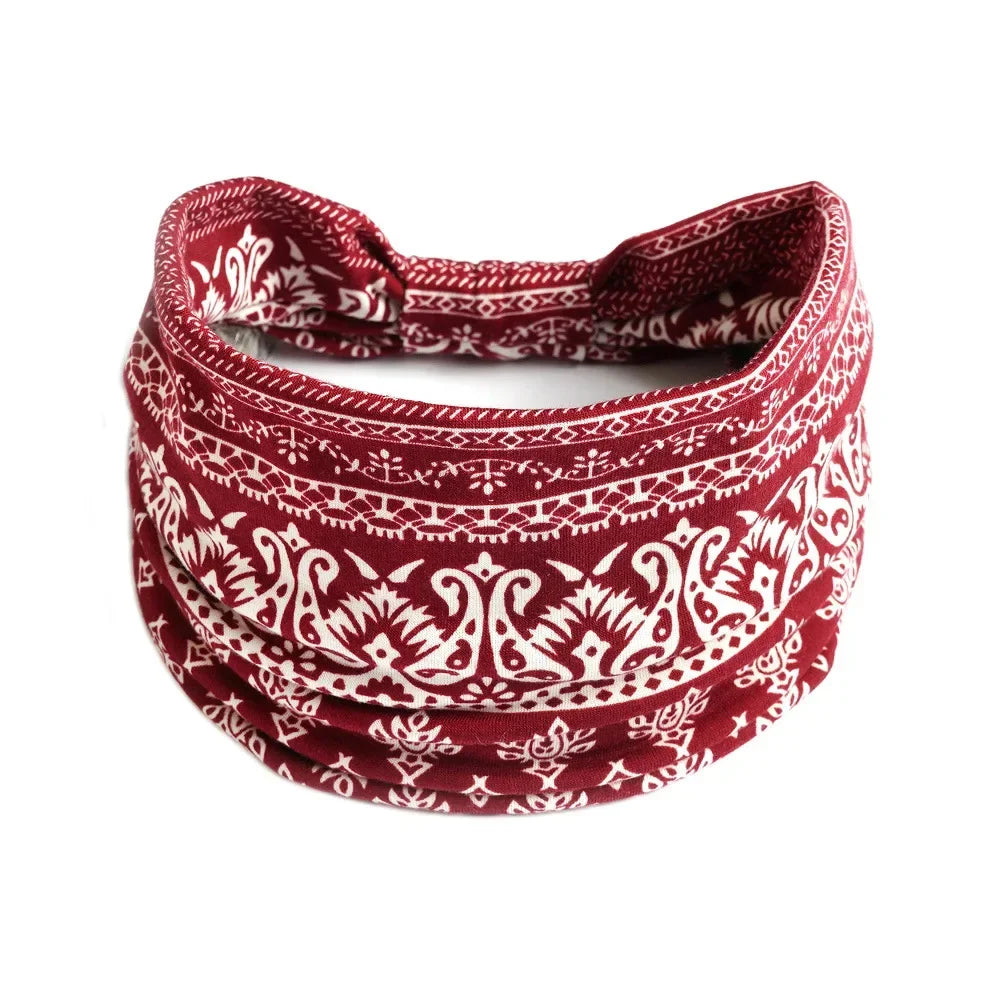 Bohemian Wide Cotton Stretch Headbands for Women – Turban Style Hairbands, Bandana Headwrap Hair Accessories