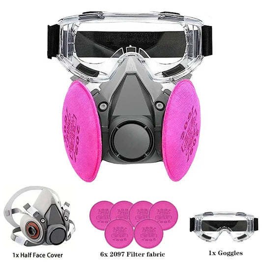 Reusable 6200 Respirator Mask - Half Face Gas Mask with 2097 Filters and Goggles for Paint Dust Vapor Welding Protection