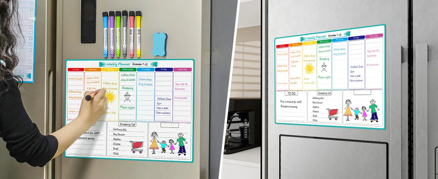 A3 Dry Erase Whiteboard Fridge Calendar – Weekly & Monthly Planner in Spanish, French, English