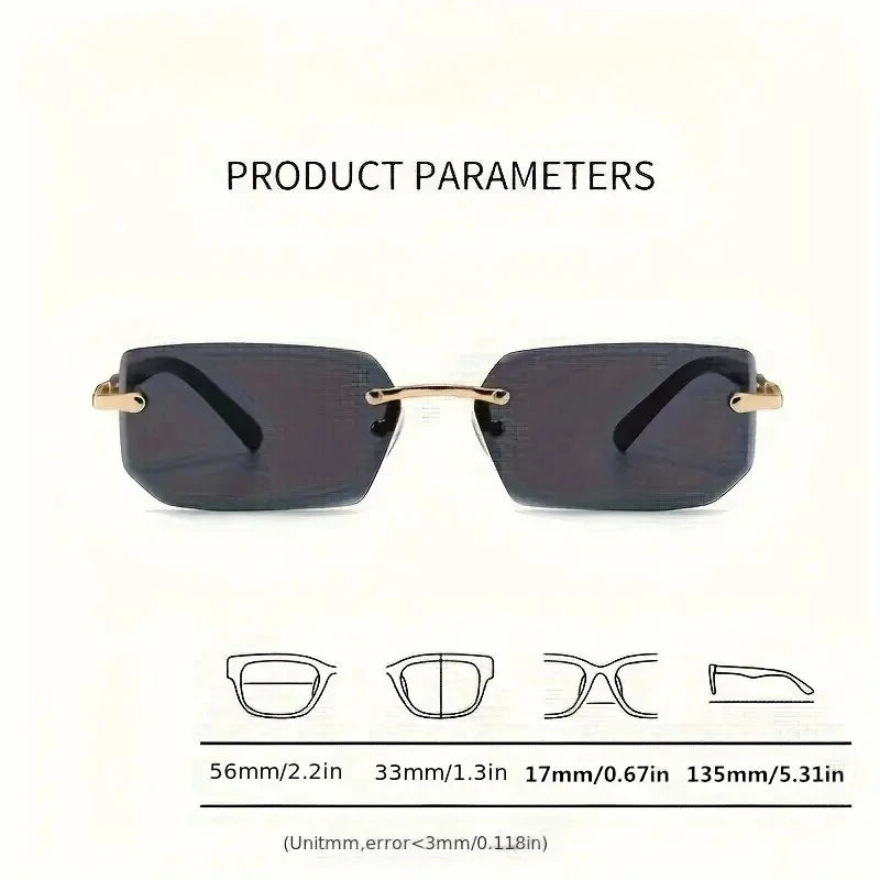 Rimless Rectangle Sunglasses – Fashion Small Square Shades for Men & Women, Summer Travel Eyewear