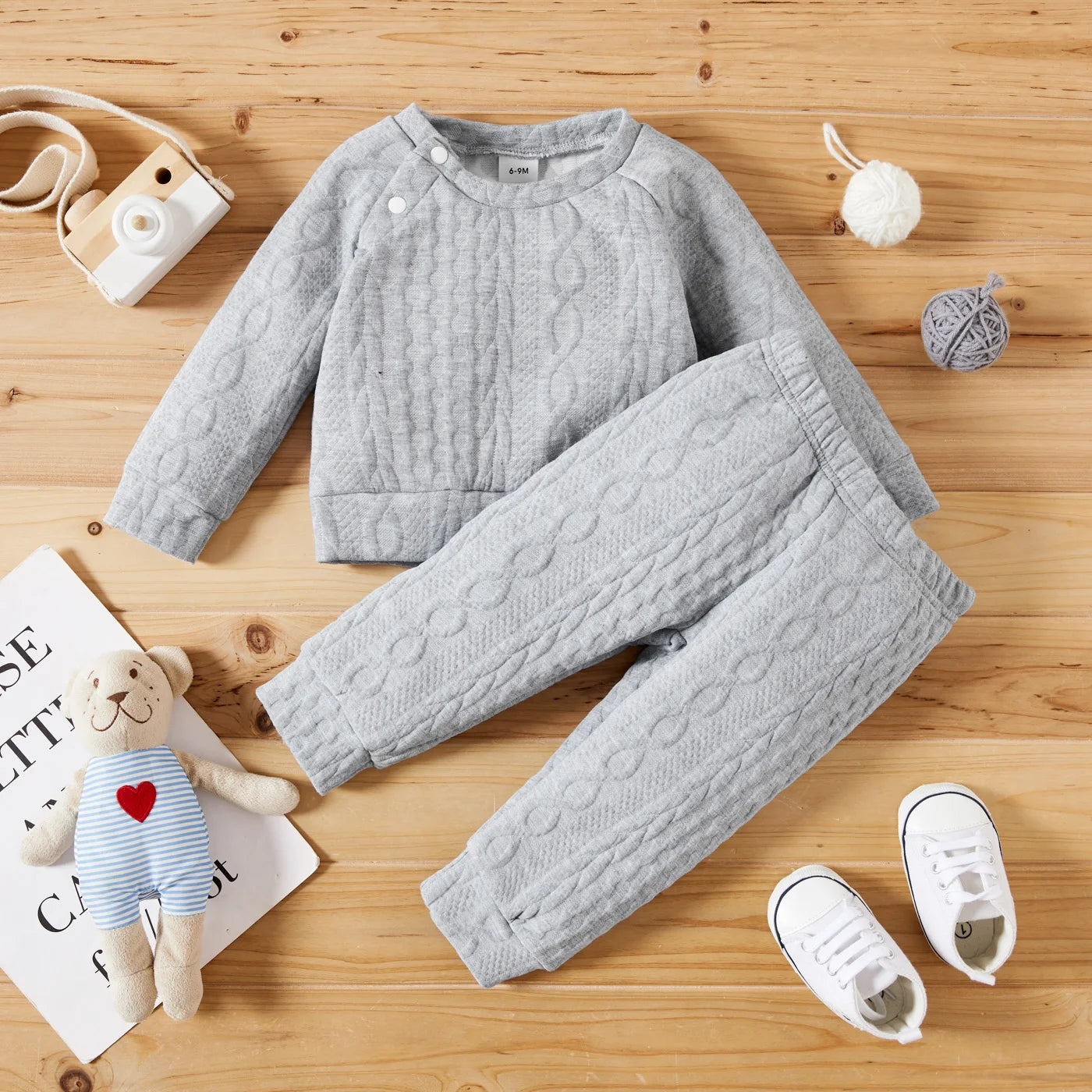 7 Colors Newborn Baby Clothes Set - Solid Long Sleeve Top & Pants, 2PCS Leisure Sport Outfit for Autumn & Winter