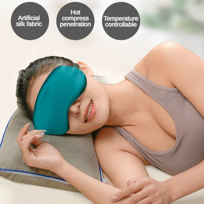 Silk USB Heated Eye Mask — Hot Steam Compress, Temperature-Controlled Sleep Blindfold for Comfortable Rest
