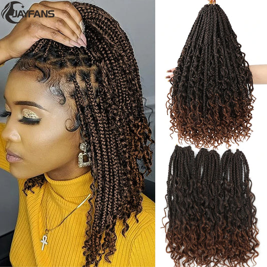Jayfans Crochet Goddess Box Braids With Curly Ends - Bohemian Bob Style Synthetic Braiding Hair 1B 30 Blue Ombre Extensions