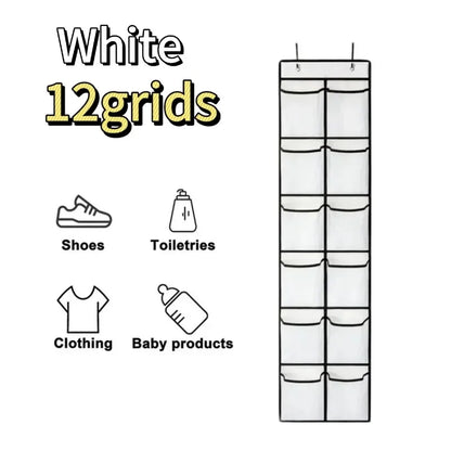 Over The Door Shoe Organizer - 12/24 Pocket Large Mesh Hanging Shoe Rack with Hooks for Bedroom Storage
