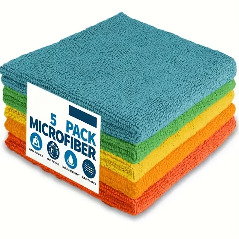 5/10/20pcs Light Gray Kitchen Towels – Ultra-Fine Fiber Cleaning Cloths, Soft, Absorbent & Stain-Removing Set