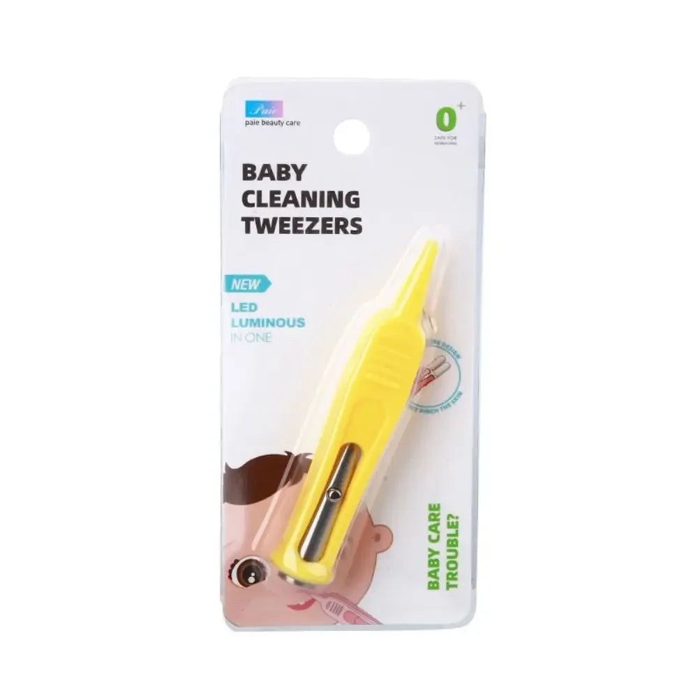 Baby Safety Cleaning Tweezers with LED Light – Infant Nose, Ear & Navel Care Tool, Soft Tip Precision Hygiene Forceps for Babies & Kids