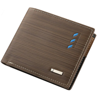 Men's Stripe Wallet - High-Quality Leather Multi-Function ID and Credit Card Holder with Two-Fold Money Clip and Coin Purse
