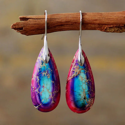 Bohemian Natural Stone Geometric Earrings - Luxury Emperor Stone Pendant Jewelry for Women