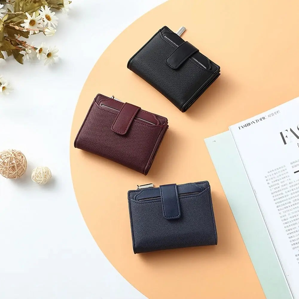 Fashionable Women’s Folding Short Wallet — High-Quality PU Leather Solid Color Purse with Zipper Coin Pocket & Card Holder