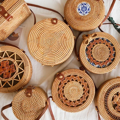 Handmade Straw Bag – Women’s Summer Rattan Beach Handbag, Boho Woven Circle Tote