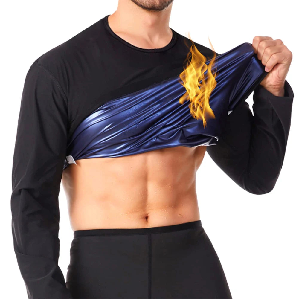 Men’s Sauna Sweat Shirt – Long Sleeve Compression Body Shaper Top for Weight Loss Workout & Sports