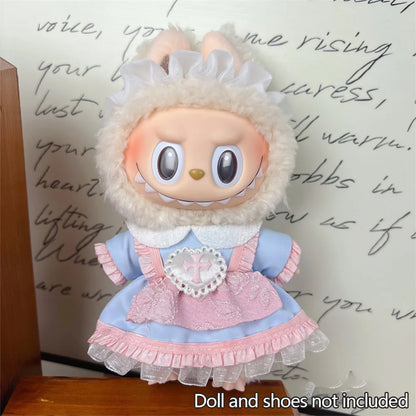 Labubu Pink Ribbon Dress - Cute Fairy Costume Outfit Accessory for 15/17cm Vinyl Doll