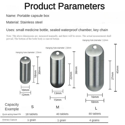 Portable Waterproof Metal Capsule Box – Mini Stainless Steel Pill Case Holder for Medicine, EDC Tool, and Seal Bottle