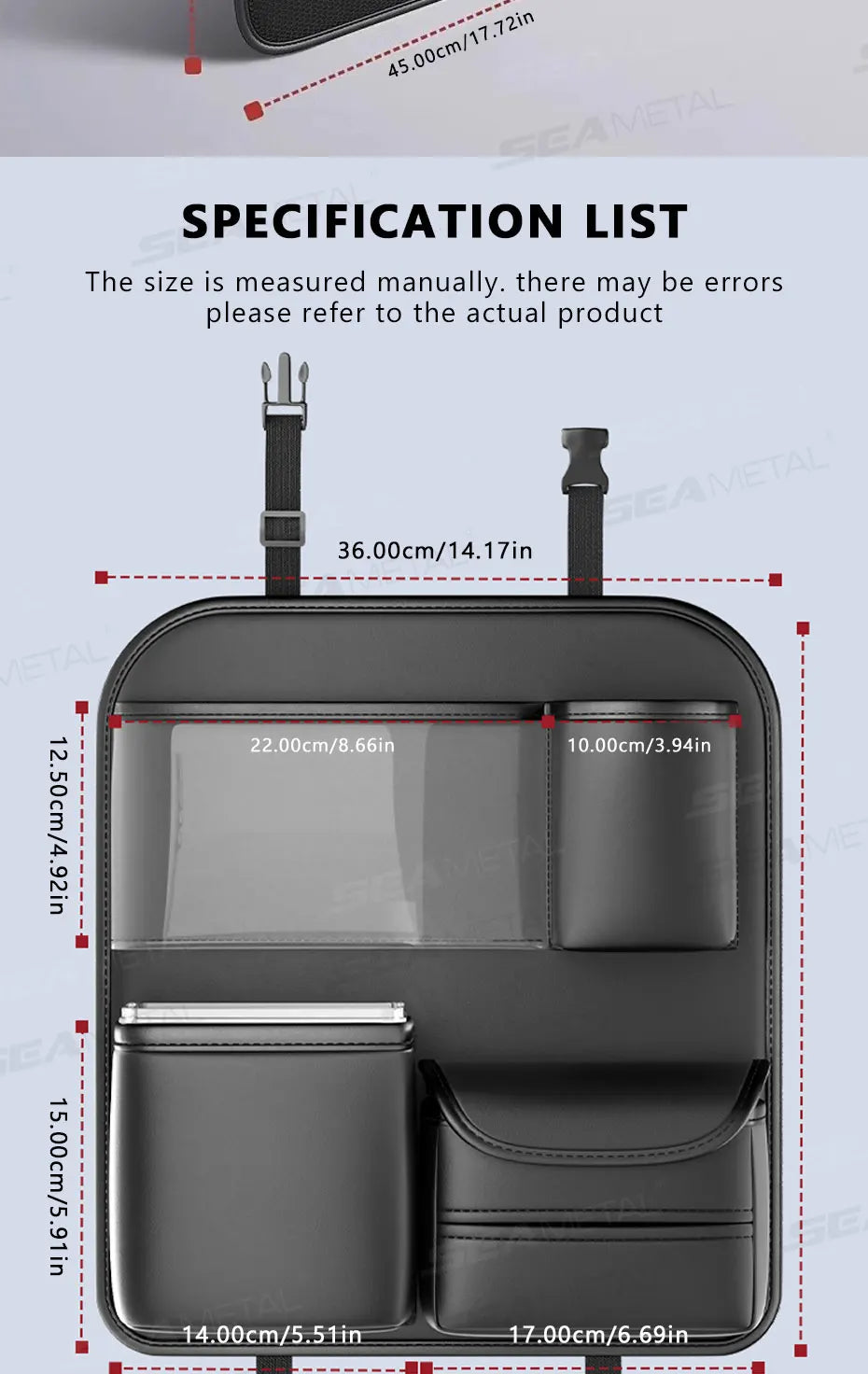 SEAMETAL 8 in 1 Car Seat Back Storage Bag – Foldable Tray, Waterproof & Wear-Resistant Organizer with Tissue & Cup Holder