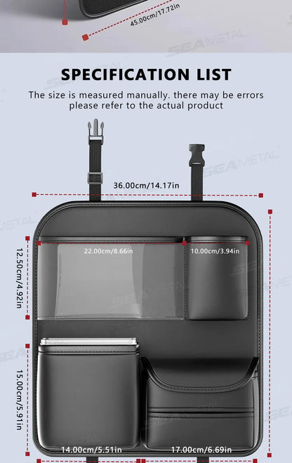 SEAMETAL Car Seat Back Organizer – Large Capacity Multi-Pocket Storage Bag with Foldable Tablet Tray