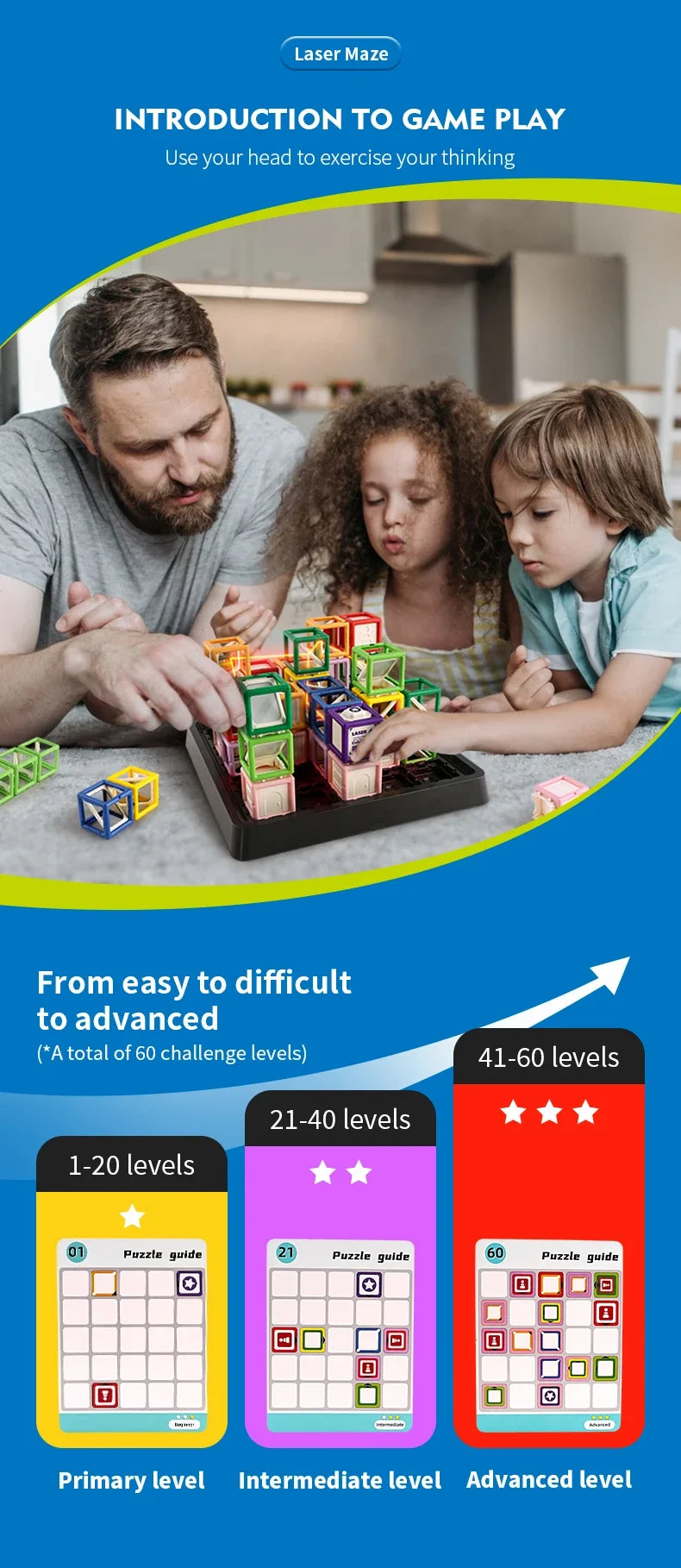 60-Level Laser Maze STEM Game — Educational Logic & Thinking Board Game for Kids, STEM Challenge & Stacking Toy