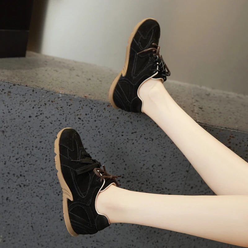 DIMANYU Women’s Genuine Leather Gump Shoes – 2025 Spring Retro Lace-Up Non-Slip Casual Sneakers
