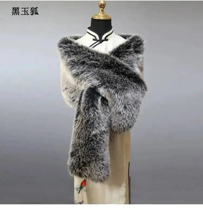 32-Color Luxury Faux Fox Fur Shawl – Women’s Plush Winter Scarf, Wrap & Cape for Wedding & Coat