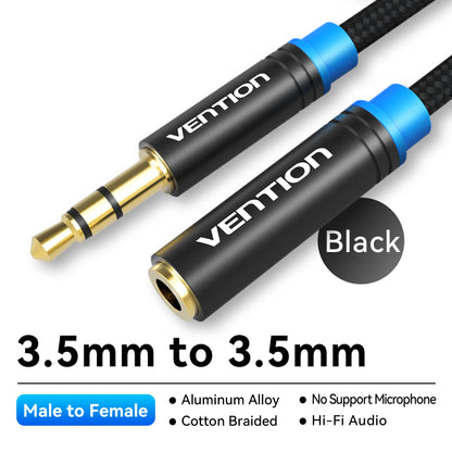 Vention 3.5mm AUX Extension Cable – Jack Audio Cord for Car, Laptop, TV, Xiaomi & Huawei | Stereo Headphone & Speaker Connector
