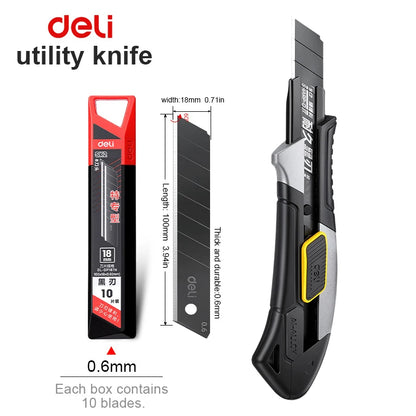 Pro Aluminum Utility Knife 18mm - SK2 Black Blade Heavy-Duty Box Cutter with 10 Replacement Blades