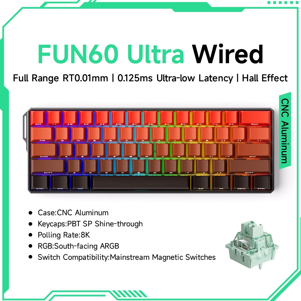 Akko MonsGeek FUN60 60% Mechanical Gaming Keyboard – Magnetic Switch, 8K Rapid Trigger, ARGB HE/TMR Custom Keyboard