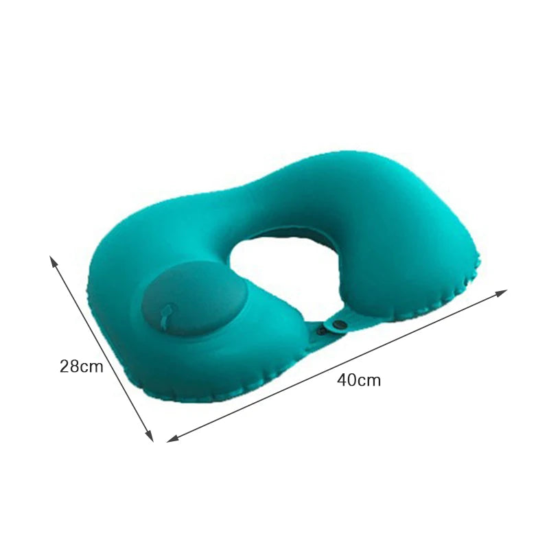Foldable Travel U-Shape Neck Pillow - Portable Press-Inflatable Cushion for Airplane and Car Rest