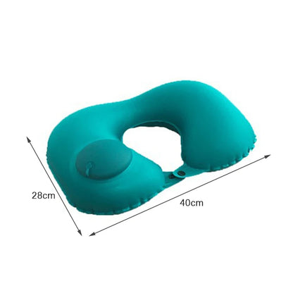 Foldable Travel U-Shape Neck Pillow - Portable Press-Inflatable Cushion for Airplane and Car Rest