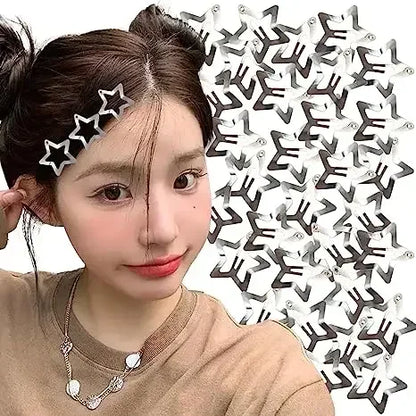 2/50PCS Y2K Silver Star Hair Clips – Filigree Metal Snap Hairpins for Girls, Nickel-Free Hair Jewelry Barrettes