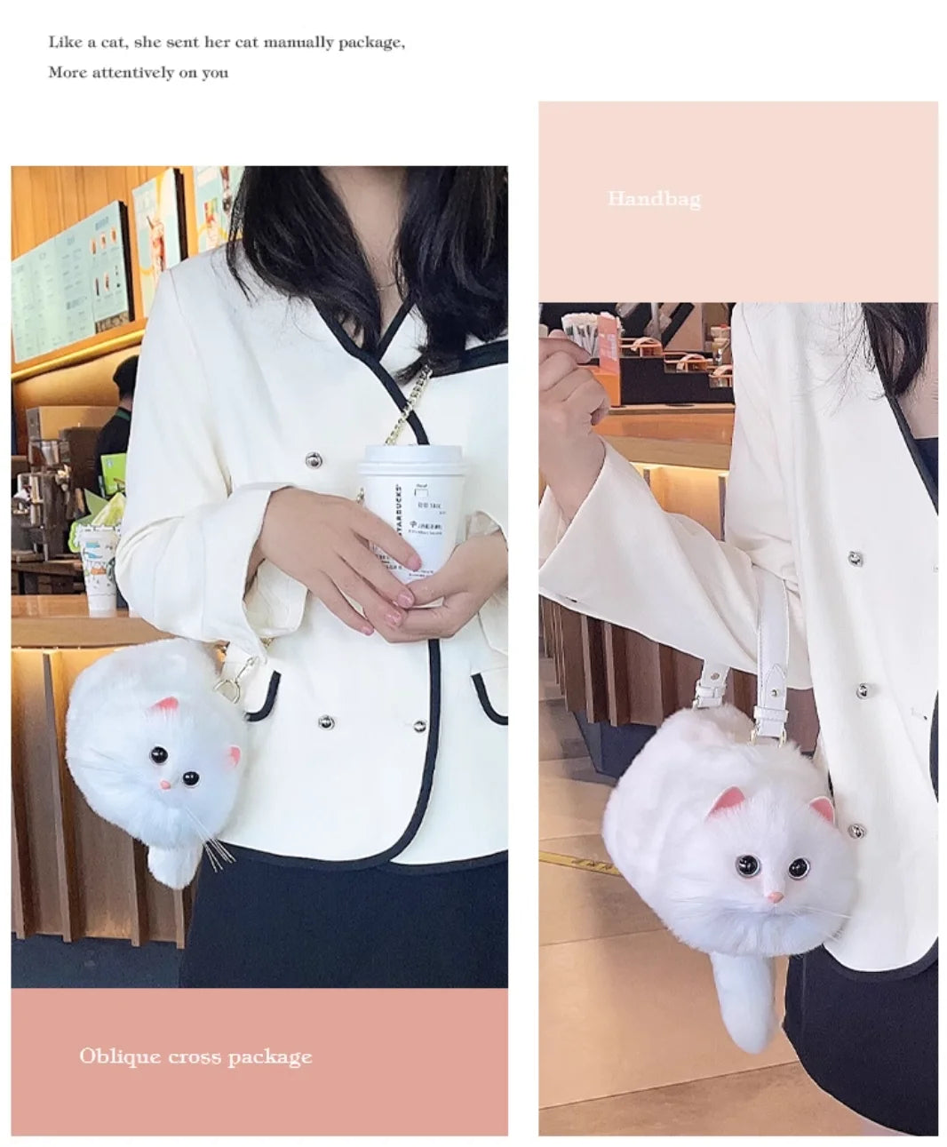 One Shoulder Small Messenger Bag for Women — Handmade Plush Cat Design, Cute & Versatile Autumn/Winter Bag