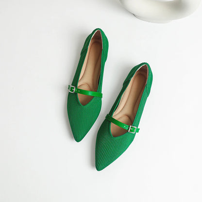 2024 Women's Flat Shoes – Pointed Toe Soft Knitted Sole, Breathable & Comfortable Spring and Autumn New Model