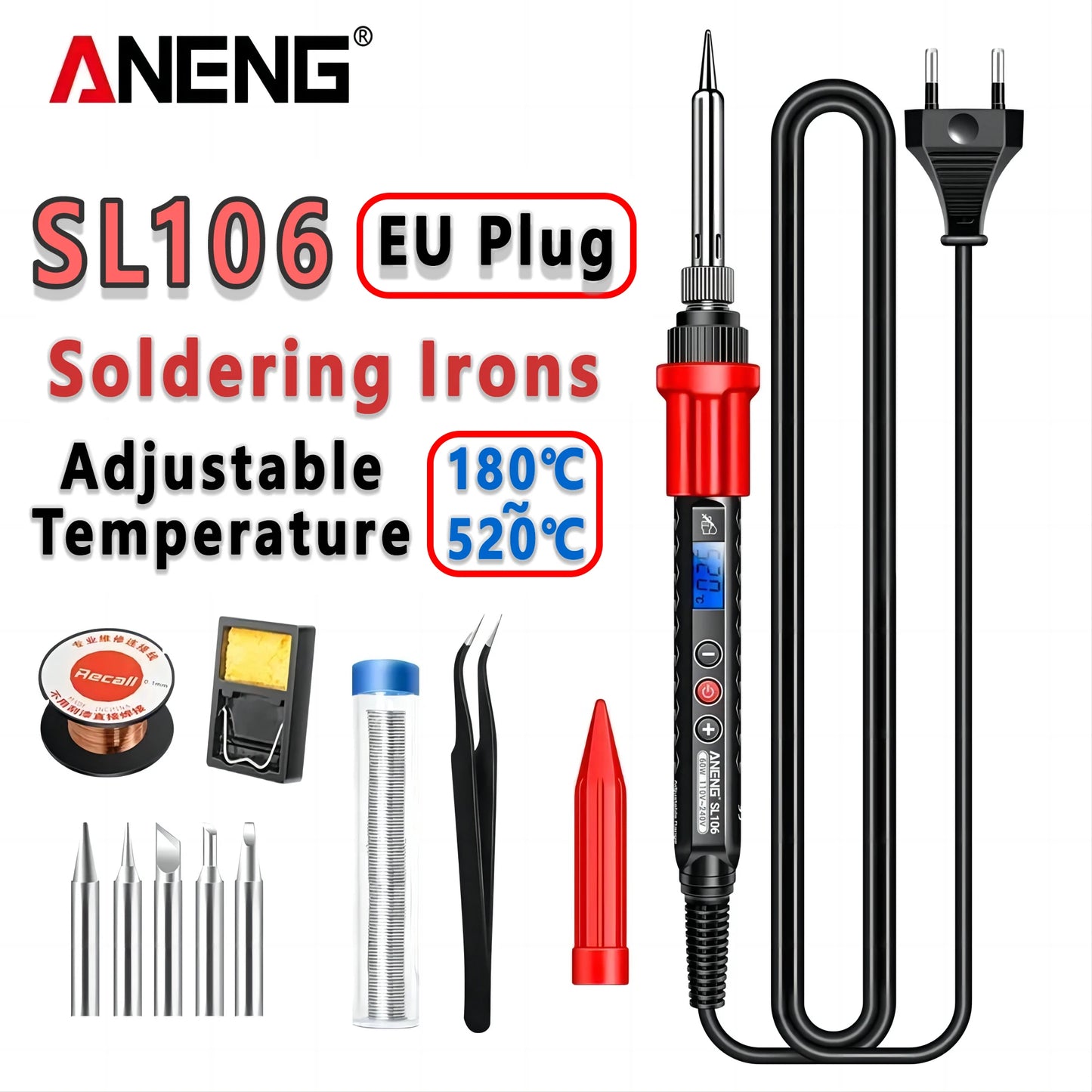 ANENG SL106 Electric Soldering Iron – Adjustable Temperature Welding & Rework Station with Heat Pencil Tip, 110V/220V