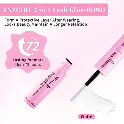 Lash Bond and Seal 10ml - Super Strong Hold Individual Lashes Glue & Seal with 5ml Remover & Tweezers Kit for Extensions