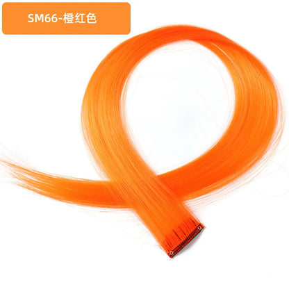 22-Inch Rainbow Highlight Synthetic Hair Extensions – Long Straight Colorful Hairpiece for Women & Kids
