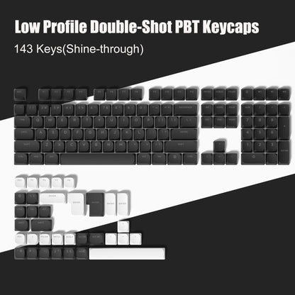143-Key Low-Profile PBT Keycap Set - Double-Shot Keycaps for Gateron & Cherry MX Switches