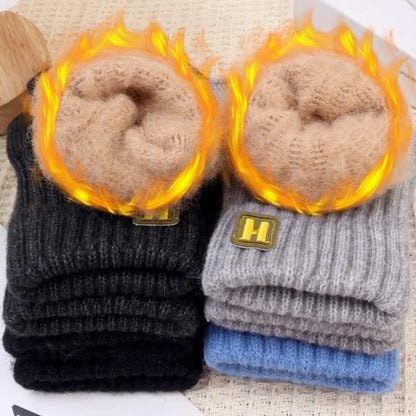 Knitted Thermal Fingerless Gloves for Men & Women – Thick Warm Wool Half Finger Touchscreen Winter Driving Mittens