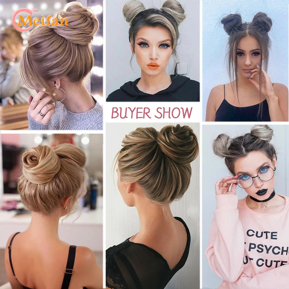 MEIFAN Synthetic Chignon Hair Bun – Elastic Rubber Band Clip-In Updo Ponytail Hair Extension for Women