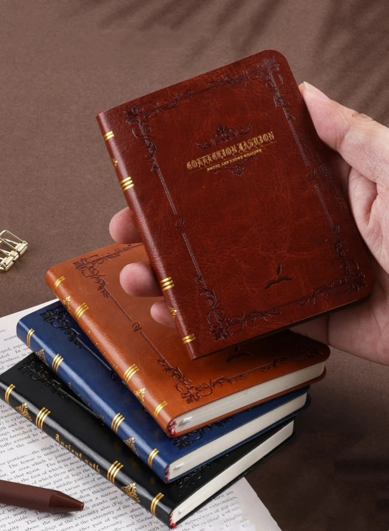 A6/A7 Vintage Hot Gold Printed Notebook – Cute Compact PU Leather Pocket Diary, Hard Shell School & Office Supplies