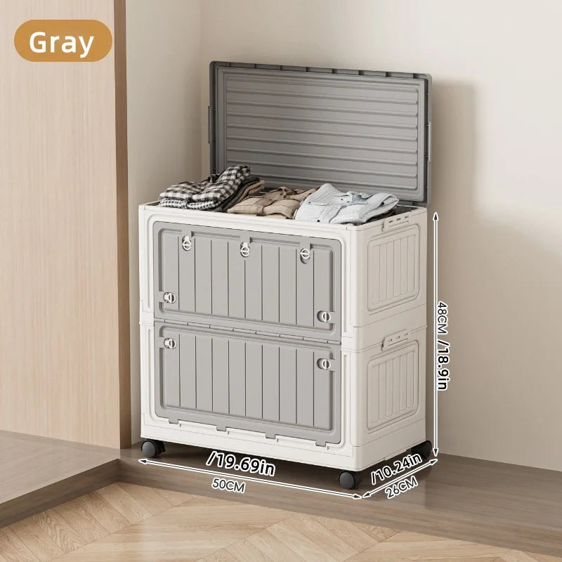 Large Capacity Foldable Storage Bin - Transparent Mobile Organizer with Wheels for Clothes & Toys
