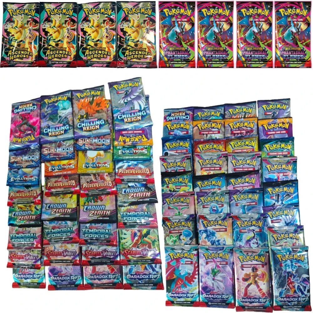 9 Pack Pokémon Trading Cards Set - English Booster Packs with Bright Stars, Prismatic Evolutions and Paldean Fates Gift Collection