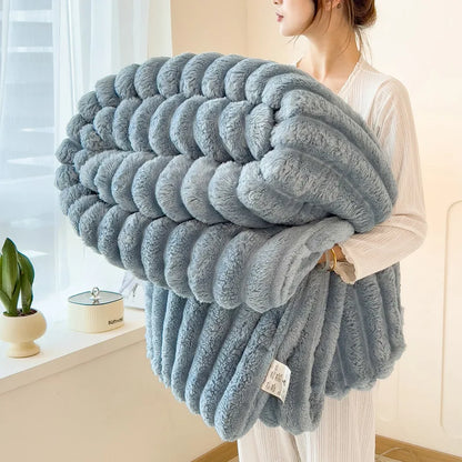 Thickened Wide Striped Flannel Blanket – Multi-Functional Sofa, Bed Sheet & Nap Throw Blanket for All-Season Comfort