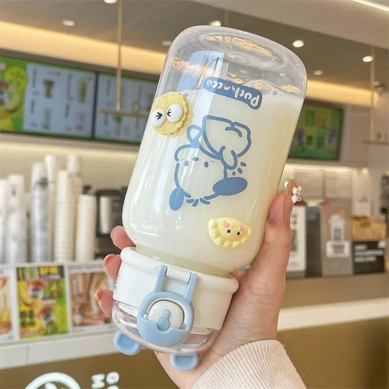 Sanrio Anime Transparent Straw Cup – Hello Kitty & Pochacco 500ML Plastic Water Cup with Handle for Students