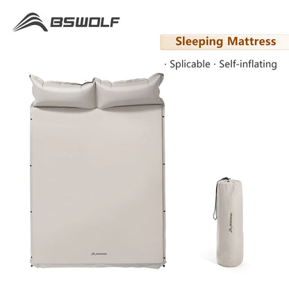 BSWolf Thick Self-Inflating Outdoor Mattress - Spliced Inflatable Camping Mat for Tent Use