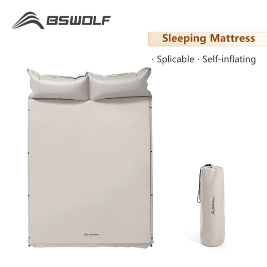 BSWolf Thick Self-Inflating Outdoor Mattress - Spliced Inflatable Camping Mat for Tent Use