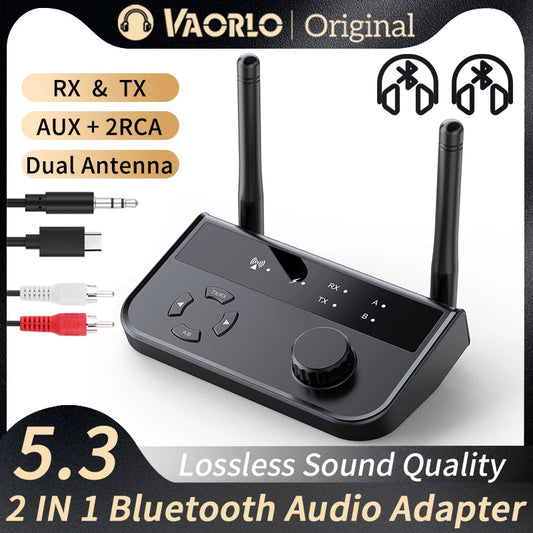 2-in-1 Bluetooth 5.3 Audio Receiver & Transmitter | 3.5mm AUX RCA Wireless Adapter for TV, Car, PC, Headphones