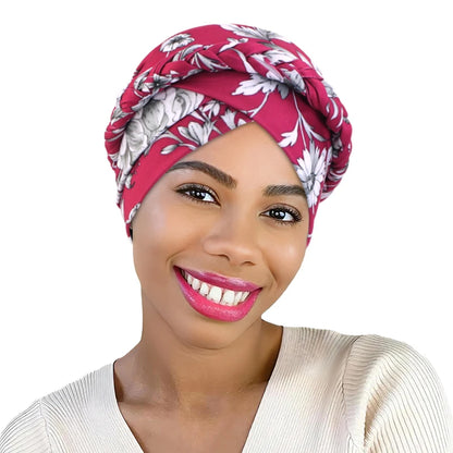 African Print Turban Headband Cap - Twisted Braid Head Wrap with Skullcap Style for Women