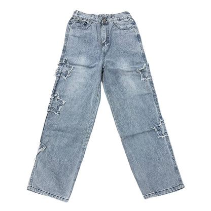 Stars Patchwork Men’s Jeans — Y2K Tassel Straight Hip Hop Streetwear Pants, Korean Fashion Trousers