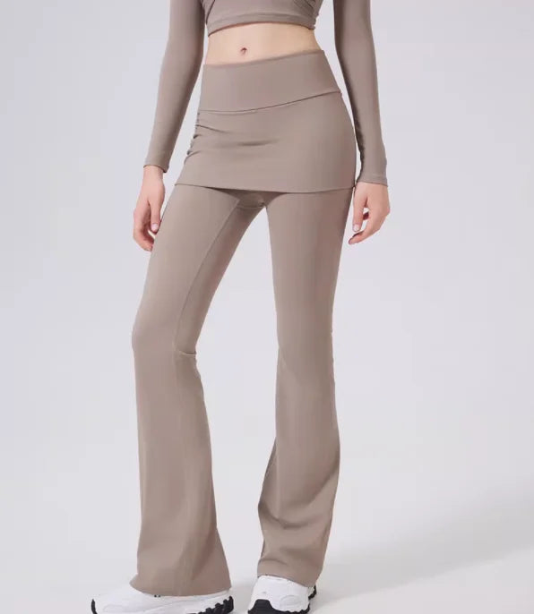 Women’s High Waisted Flared Yoga Pants with Skirt Overlay – Pilates, Dance & Running Sports Leggings