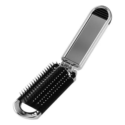 Foldable Hair Comb with Mirror - Portable Scalp Massage Brush, Anti-Static Travel Styling Tool for Girls