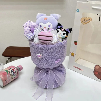 Sanrio Hello Kitty & Friends Plush Doll Bouquet – Cute Cartoon Cinnamoroll, Kuromi, My Melody Toys for Flower Girls & Kids – Perfect Holiday Gift